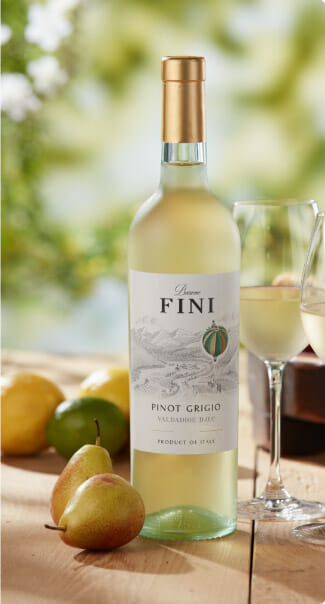 Barone Fini Pinot Grigio with fruit on table
